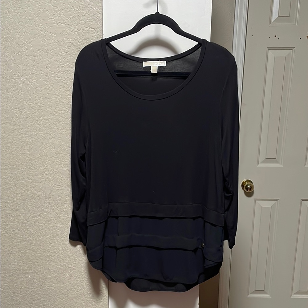 Michael Kors Black Asymmetrical 3/4 Sleeve Blouse